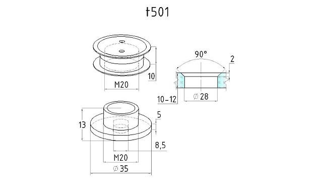 Точечный стеклодержатель 6 мм, нерегулируемый, под зенковку, для стекла 10-12 мм t501 SSS 2