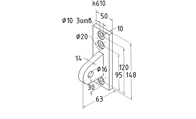 Крепление ванты(тяги) козырька к стойке алюминиевого фасада, AISI 304,литое,полированное, k610 2 Крепление ванты(тяги) козырька к стойке алюминиевого фасада, AISI 304,литое,полированное, k610 2