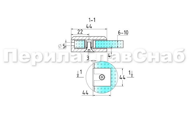 Коннектор для душевой кабины стена-стекло 45х45 мм латунь-хром, полированный t730 PC 3
