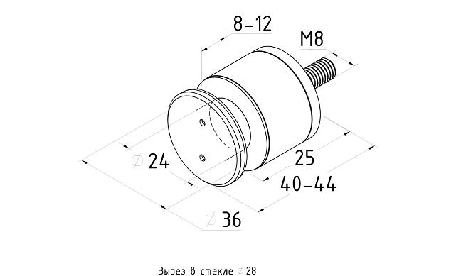 Точечный стеклодержатель  Ø36x40, для стеклянных стен, регулируемый, под стекло 8-12 мм, AISI304, шлифованная k084-5 3
