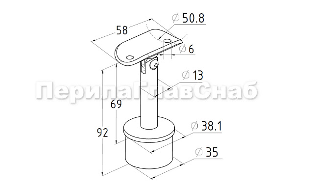 Наконечник палец с регулируемым ложементом под поручень Ø50.8 мм, на стойку Ø38.1х1,5 мм, литой, полированный, повышенной коррозионной стойкости. (AISI 316) k006-3 2
