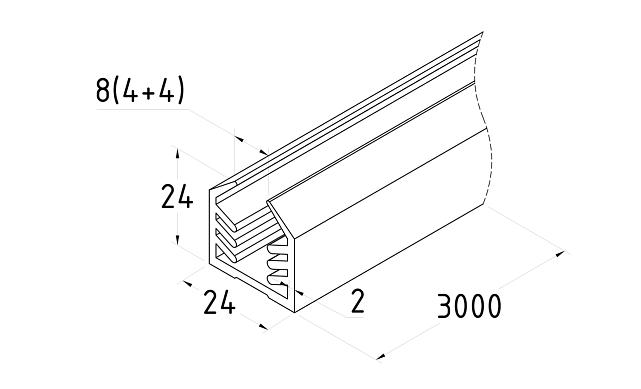 Уплотнитель в поручень с пазом 24х24 для стекла 8мм или триплекса 4+4, EPDM (палки 3 м) СЕРЫЙ Фk309-G 3