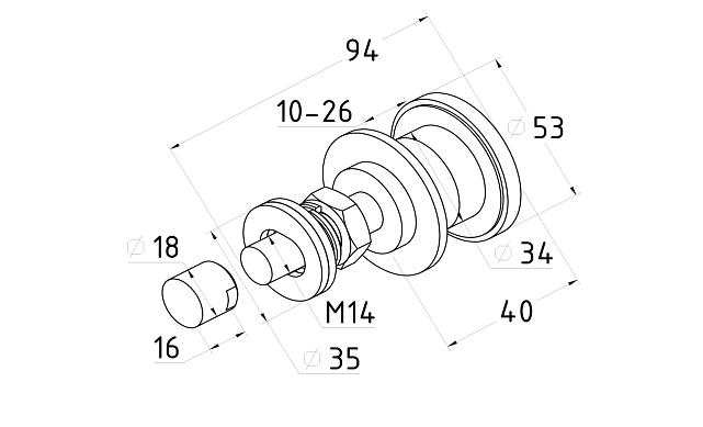 Рутель для крепления козырьков на ванты, разборный, для стекла 10-26 мм, нержавеющая сталь AISI 316, полированная k274-2 4