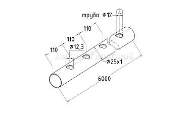 Труба AISI 304 25х1х6000, с перфорацией под  Ø12, 30°, GRIT 600 837-5 купить в Алматы